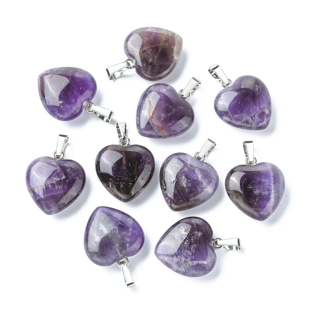 8085 10Pcs Natural Amethyst Heart Charms Pendants Healing Crystals Quartz